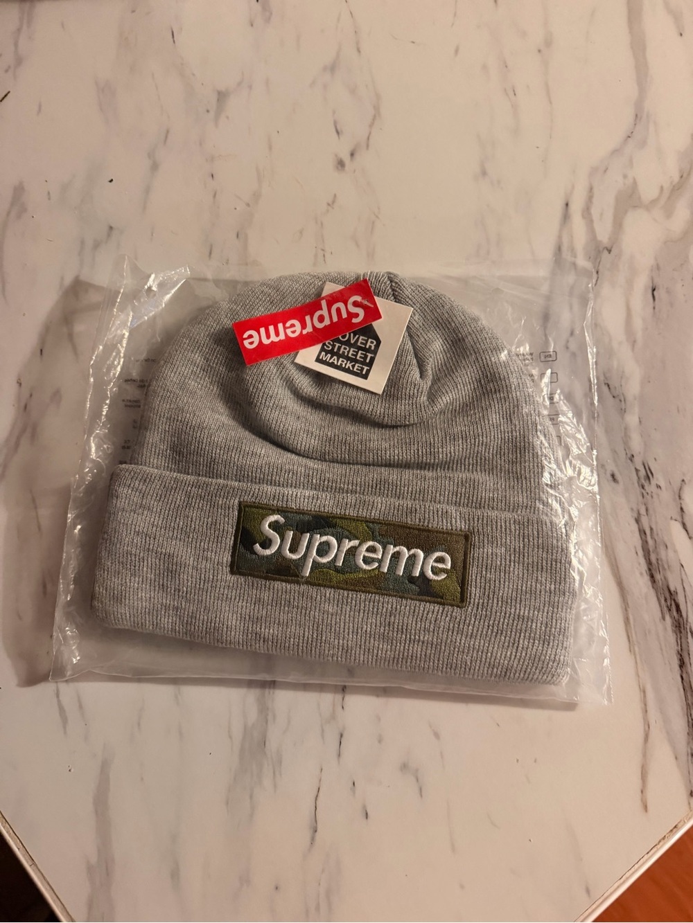 Supreme Kids Gray Beanie with Camo Box Logo